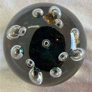 Vintage Handblown Art Clear Glass Sphere Design Paperweight